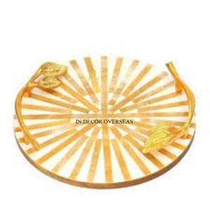 Aspecto llamativo Diseñador de lujo Esmalte Alimentos terminados y otros artículos que sirven en forma redonda Suministros de bandeja de madera de calidad premium - Product Image 1