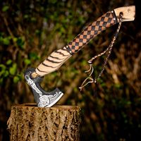 Hachas vikingas de alta calidad, mango grabado forjado a mano, hoja grabada de acero al carbono, hacha Tomahawk para acampar
