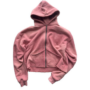 2025 New Arrival Custom High Quality Acid Washed Distressed <b>Cropped</b> Vintage Streetwear <b>Zip</b> up Heavyweight basics <b>Hoodies</b> - Product Image 1