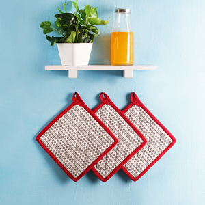 Mitaines de four en coton imprimé Texnora de haute qualité et porte-pot avec protection des mains couleur rouge naturelle pour une utilisation dans la cuisine de l'hôtel à la maison - Product Image 3