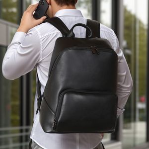 Premium Genuine <b>Leather</b> Fashion Backpack with USB Port Lightweight & Air <b>Cushion</b> Belt for Unisex Travel School & Office Use - Product Image 2