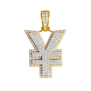Delicado y hermoso colgante de diamante cultivado en laboratorio VVS D chapado en oro de 14K con símbolo de yen personalizado estilo HipHop para regalo - Product Image 1