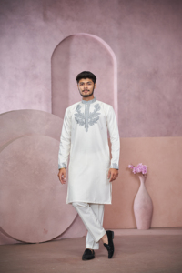 Kurta นักออกแบบ jacquard สีขาวสง่างาม - Product Image 2