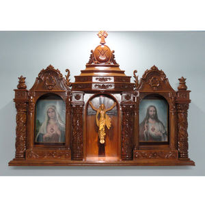 Altar clásico de madera de teca tallado a mano para el hogar Altar cristiano de madera con estatua de Jesús Santuario de Jesús en acabado de madera clásico - Product Image 1