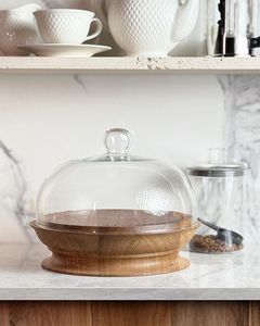 Support à gâteau en bois avec dôme en verre, idéal pour la photographie culinaire, le stylisme de gâteaux, les desserts créatifs et l'affichage professionnel - Product Image 6
