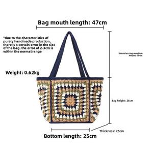 Bolso de Ganchillo de Cuerda de Algodón Tejida, Estilo Étnico, Gran Capacidad, Cierre Abierto, Versátil, para Uso Diario, para Mujer, Novedad 2025 - Product Image 3