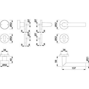 Ensemble de rosettes décoratives pour la maison Amsterdam 58/42KV/42KVS/1400 en aluminium F1 en forme de U PZ DIN Gauche/Droite Plate D/K HOPPE - Product Image 1