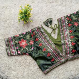 Festival porter blouse travail de broderie lourde col en V retouche avec séquence partout chemisier manches indien mariée Partywear Saree - Product Image 6