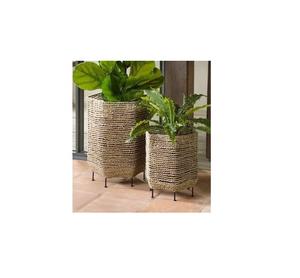 Décoration de jardin Jardinière ronde en fer et canne et jardinière en osier et jonc de mer de couleur naturelle - Product Image 1