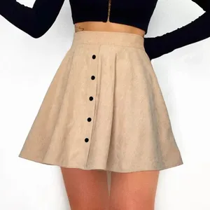EVERGLOW 2026 Women's <b>Elastic</b> Waist Velvet A-Line Mini <b>Skirt</b> Button Front Lace Pocket Formal Spring Wear - Product Image 6