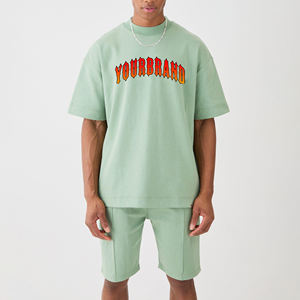 Vente en gros de vêtements de sport d'été 100% coton pour hommes, ensemble de 2 pièces d'entraînement, jogging surdimensionné à manches courtes et à épaules tombantes. - Product Image 3