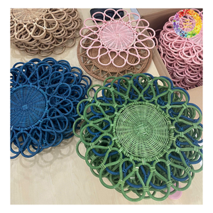 Multi-color round rattan <b>placemat</b> with holder, <b>Placemats</b> Round Wicker <b>Placemat</b>, Woven Table Pads Rattan Tabletop For Export - Product Image 6