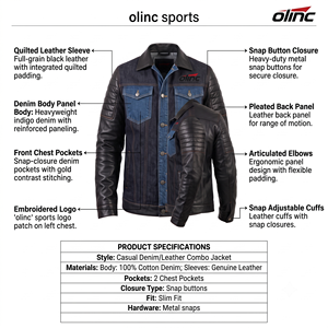Hunt Gear Men's Casual <b>Denim</b> Jackets & <b>Coats</b> with Leather Sleeves Button Fly Stonewashed Regular Fit Solid Pattern Autumn - Product Image 5