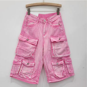 Cargo Jean Jorts para hombres, hecho a mano de algodón, Sun-Faded Baggy Street Retro Wash Jorts en Denim con un diseño de pierna ancha Jorts - Product Image 2