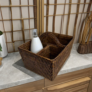TienPhong Vente en gros Rotin Organisateur à 3 compartiments/Porte-condiments avec poignée-Rangement tissé à la main pour cuisine et salle à manger - Product Image 6