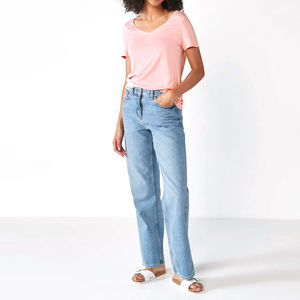 Camiseta Informal Ecológica de Manga Corta con Cuello en V para Mujer, Mezcla de Algodón, Ligera y Suave, para Uso Diario en Invierno y Ocio - Product Image 4