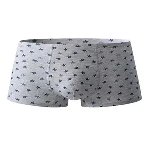 Kunden spezifische Herren Star Print Modal Grey Boxer Slips Weiche U Convex Pouch Mid Waist Unterwäsche