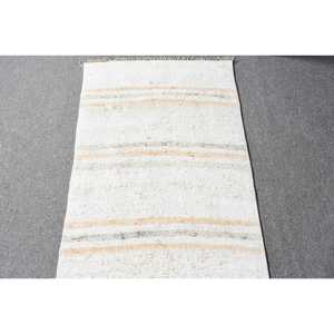 Alfombra Vintage Estilo Runner, Alfombra Turca de 1.8x9 pies, Alfombra de Lana Kilim Blanca - Product Image 3