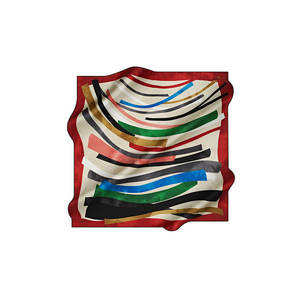Off-White Silk Crepe Satin Striped Square <b>Scarf</b> - Product Image 1