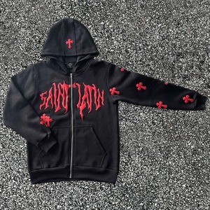 OEM personalizado LOGO DTG estampado patrón Sudadera con capucha corte crudo dobladillo Sudadera con capucha calle Vintage desgastado recortada Sudadera con capucha para hombre - Product Image 6