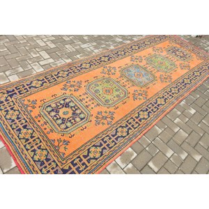 Tapis turc vintage 4,3x11,4 pieds, tapis à carreaux orange - Product Image 2