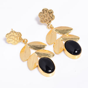 Boucles d'oreilles en laiton plaqué or 14k pierres précieuses exportateur personnalisé fait à la main en laiton pierres précieuses bijoux femmes mode fabricant de bijoux en laiton - Product Image 5