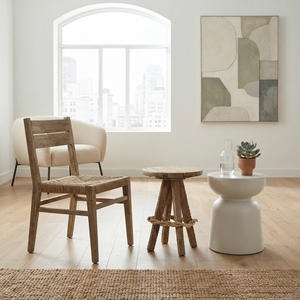 Modern Round Solid <b>Wood</b> <b>Stool</b> Elegant Rustic Chair Accent Furniture With Rope Footrest For Contemporary Home Decor Designs Setup - Product Image 3