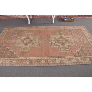4.3x8.4 ft Turkish Area Rug, Vintage <b>Brown</b> Polka dot Rug - Product Image 3