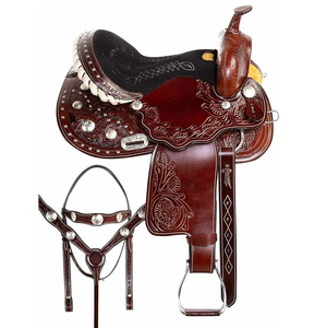 Selle de cheval professionnelle occidentale, selle de polo de luxe en cuir noir et marron avec des sangles de course argentées, selles de randonnée pour chevaux - Product Image 5