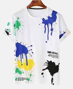 Camiseta informal de moda de verano 2025 para hombre, cuello de manga corta, estampado de Color, tela de punto de algodón 100%, logotipo personalizado - Product Image 2