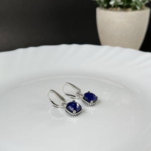 Pendientes minimalistas de lapislázuli de Plata de Ley 925, regalo de joyería de piedra azul clásica para mujer - Product Image 5