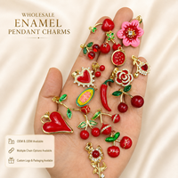 Breloques en laiton plaqué or 18 carats avec émail, motifs fruits (cerise, fraise, pomme) pour la fabrication de bijoux DIY, vente en gros, OEM, ODM