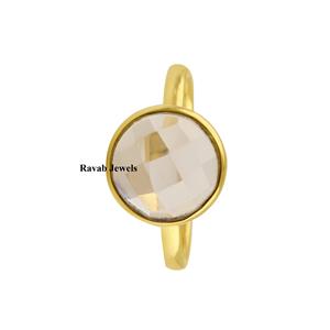 RJR00198 925 anillo de plata esterlina cristal transparente cuarzo 12mm Checker chapado en oro bisel ajuste incrustaciones finas exportación regalo para niñas - Product Image 3