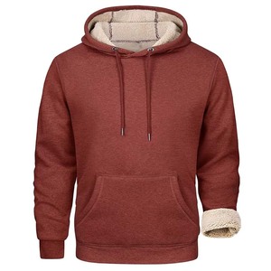 Mens Sherpa Lined Crew Neck Winter Loose Fit 100% Cotton Warm Windproof Pullover with Kangaroo Pocket for Leisure Outdoor Hoodie - Product Image 4