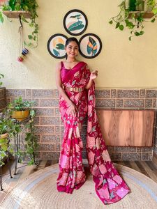 Best Selling Premium Quality Multicolor Georgette <b>Saree</b> <b>Blouse</b> Indian Trending Ethnic Women's Sequence Designer Weddings - Product Image 2