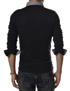 Chemise pour homme tendance, col rabattu, décontractée, manches longues, unie, tricotée, respirante, boutonnée - Product Image 2