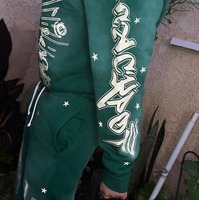 Conjunto de pantalones de chándal con capucha de gran tamaño lavado con ácido unisex personalizado hombro caído acampanado recortado dobladillo crudo serigrafía chándal de invierno