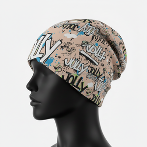 Gorro de Punto para Mujer, Tejido Suave de Poliéster y Elastano, Multicolor, Graffiti, Logotipo Personalizado por Sublimación, Ajuste Elástico, Gorro de Jacquard - Product Image 4