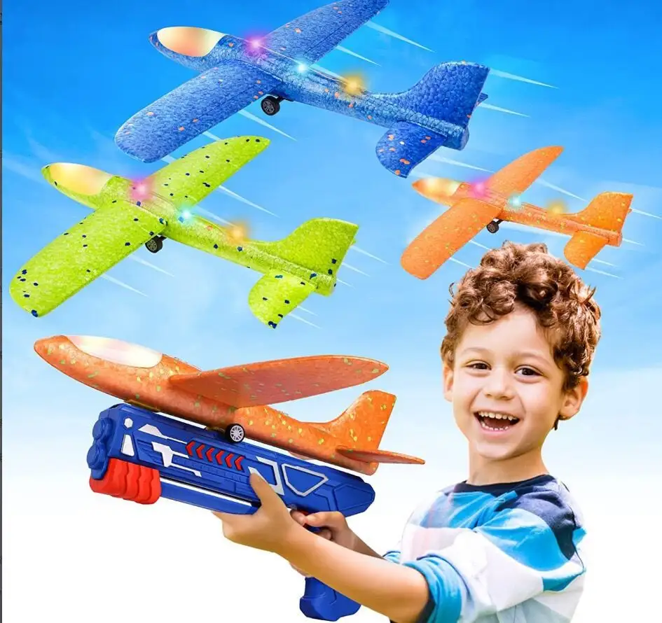 Flying Airplane Toy with Launcher Throwing Foam Airplane Activities Outside Outdoor Flying for Kids