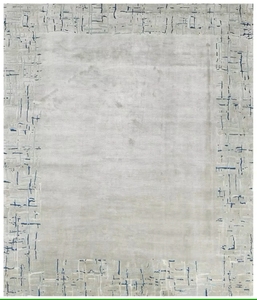 Alfombra de lana persa plateada moderna y grande, juego de alfombras con diseño geométrico, técnica de pila cortada con bordado - Product Image 1