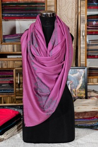 Coral Pink Solid Pattern Soft Wool Embroidered Handcrafted Kashmiri Shawl Elegant Winter Wear for Women Warm <b>Pashmina</b> Polyester - Product Image 3