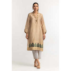 Camisa Bordada de Jacquard Khadi Teñida en Dorado para Mujer, Decoración Elegante con Bordado - Product Image 4