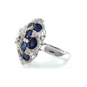 Surtidor de Hong Kong Joyería Gran oferta Platino de alta calidad Oro blanco Diamante real Anillo de racimo de zafiro azul real para dama - Product Image 2