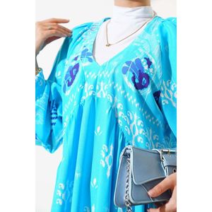 Robe à motifs col V Turquoise - Product Image 4