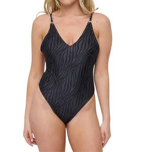 Maillot de bain une pièce pour femme, imprimé floral, personnalisé, vente en gros, avec décolleté halter, dos croisé, lacets, froncé, contrôle du ventre - Product Image 1