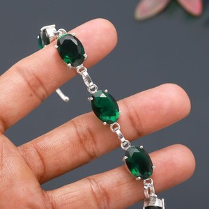 Handmade 925 Sterling <b>Silver</b> Tennis Shape Chrome Diopside Luxury GIA Certified Unisex Green Gemstone Solitaire <b>Bracelet</b> Jewelry - Product Image 2