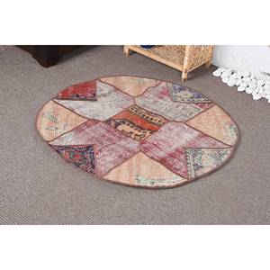 Tapis Vintage Bohème Rouge Turc 3.3X3.3 ft Laine Fourrure Tapis Latex pour Entrée Maison d'Été Plancher Patchwork Rectangle Couloir - Product Image 3