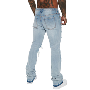 <b>Mens</b> Light Blue Washed Distressed <b>Ripped</b> <b>Jeans</b> Regular Fit Denim Casual Streetwear Fashion Trousers Vintage Style Breathable Mid - Product Image 2
