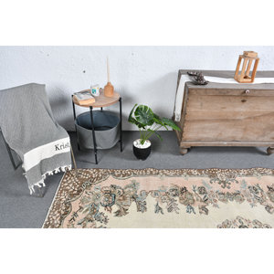 พรมตุรกีวินเทจขน6.2x9.5ft สีเบจสีน้ำตาลอมเหลืองสานเรียบมีลวดลายปะติดสำหรับตกแต่งห้องนั่งเล่น - Product Image 3