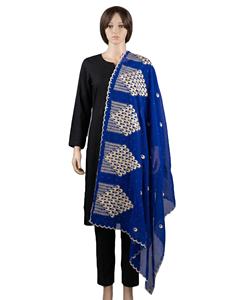 Tela de Voile de Algodón Índigo Floral de Alta Calidad, Transpirable, con Bordado y Pedrería, para Confección de Prendas Elegantes para Mujer, Uso Diario - Product Image 1